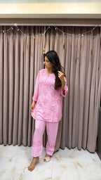 Baby Pink Rayon lucknowi pant co ord set