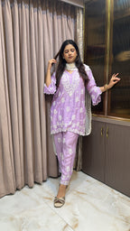 Purple Muslin cut work co ord