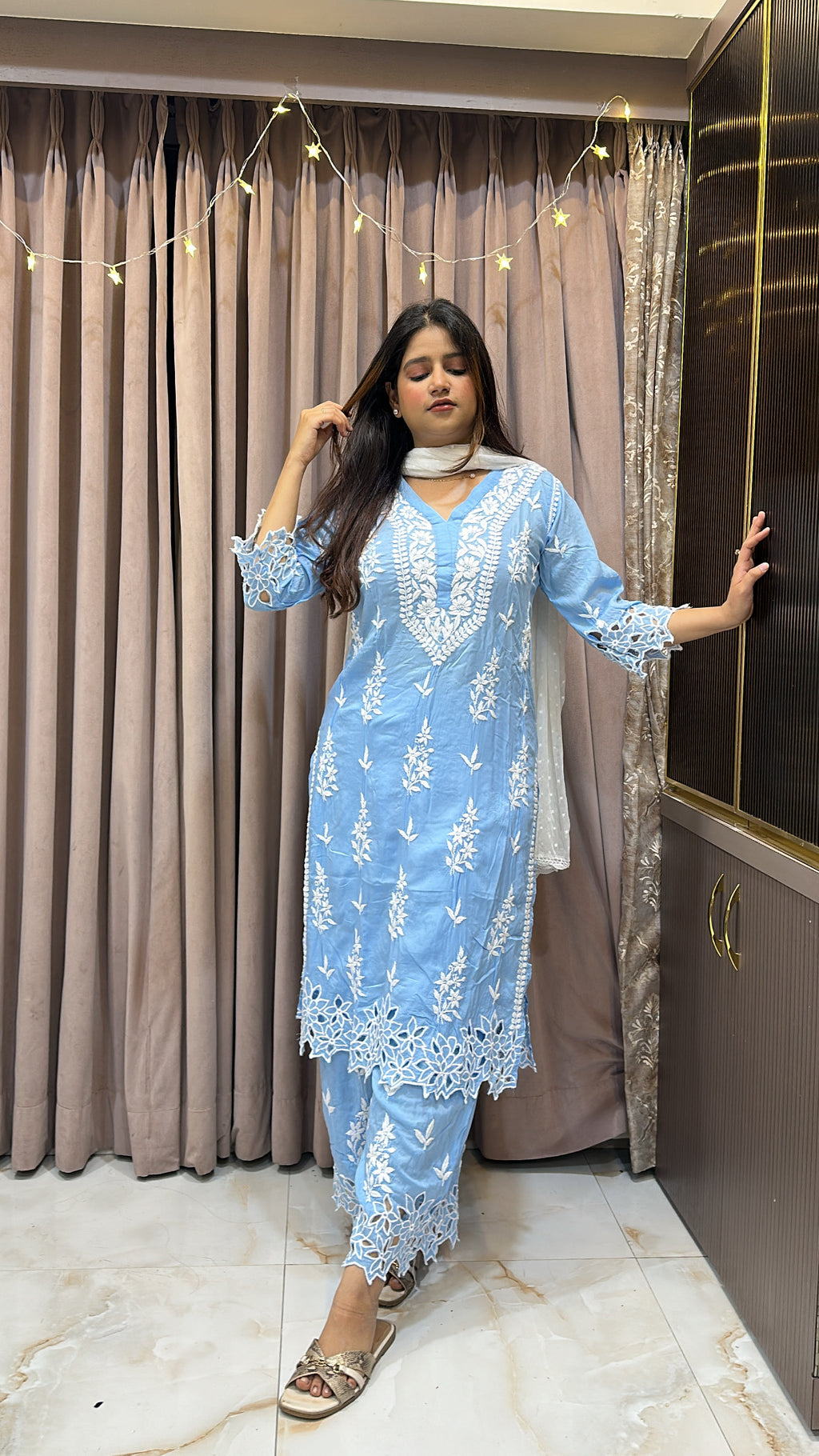 Ice blue Noori Pure modal cut work set