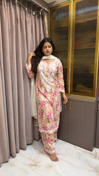 Pink Mul Printed Lucknowi Plazo Set