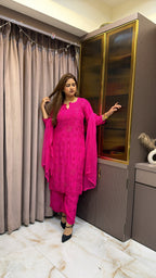 Hot pink Pure crepe jasmin 2.0 mukesh work set