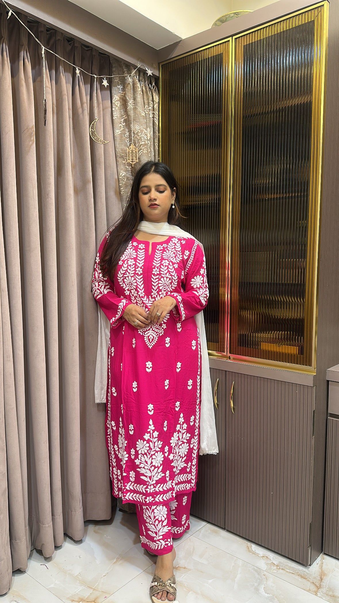 Hot Pink Modal lucknowi Plazo Set