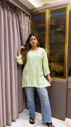 #2014 Light Green Pure Rayon Lucknowi Short Top