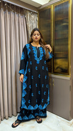 #2015 Plus Size Black & Blue Pure Rayon Lucknowi Plazo Set with Handwork
