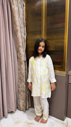 #2020 Yellow Kids Rayon White with Coloured Co-Ord Set