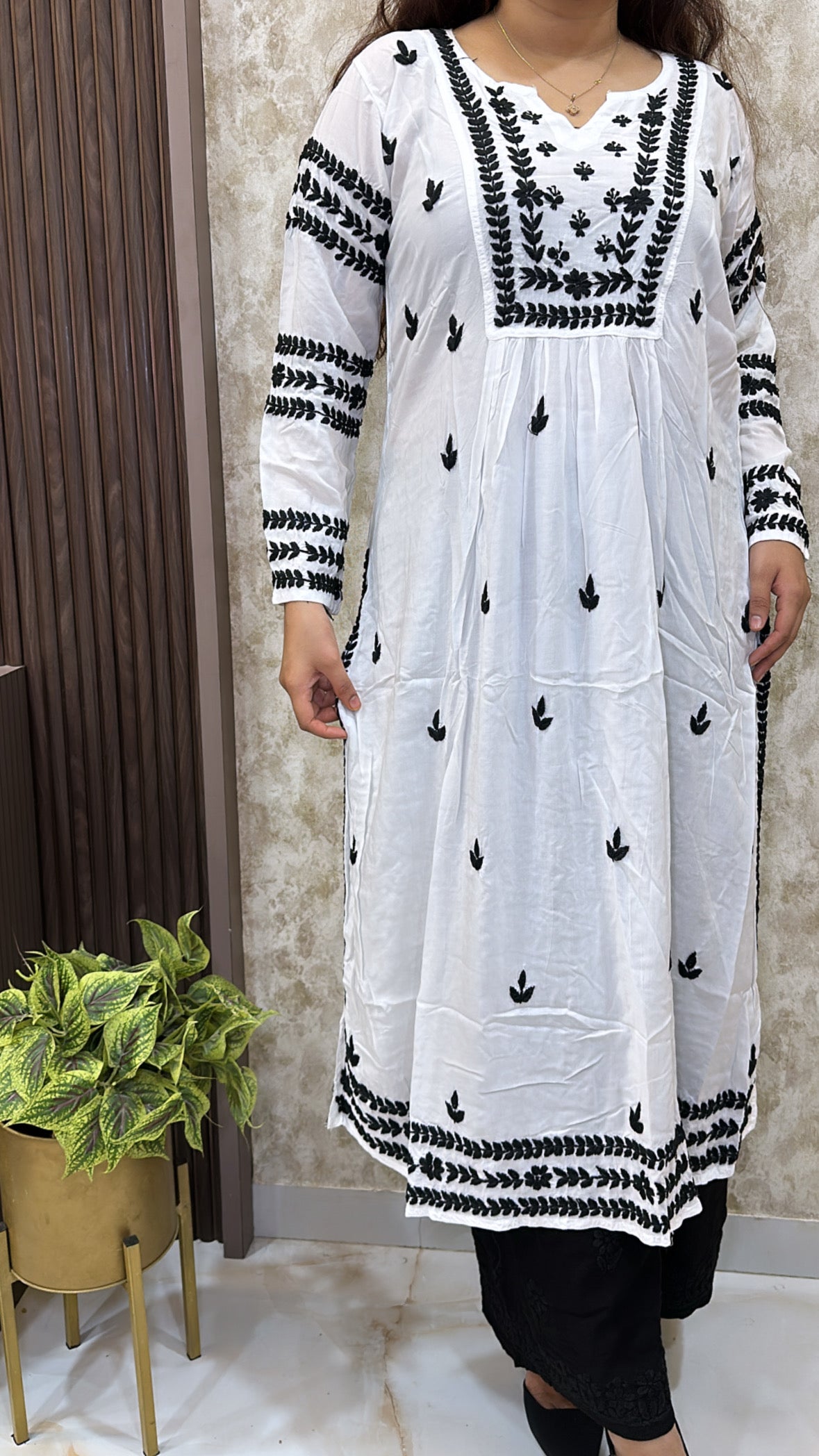 Black with white lucknowi kurti