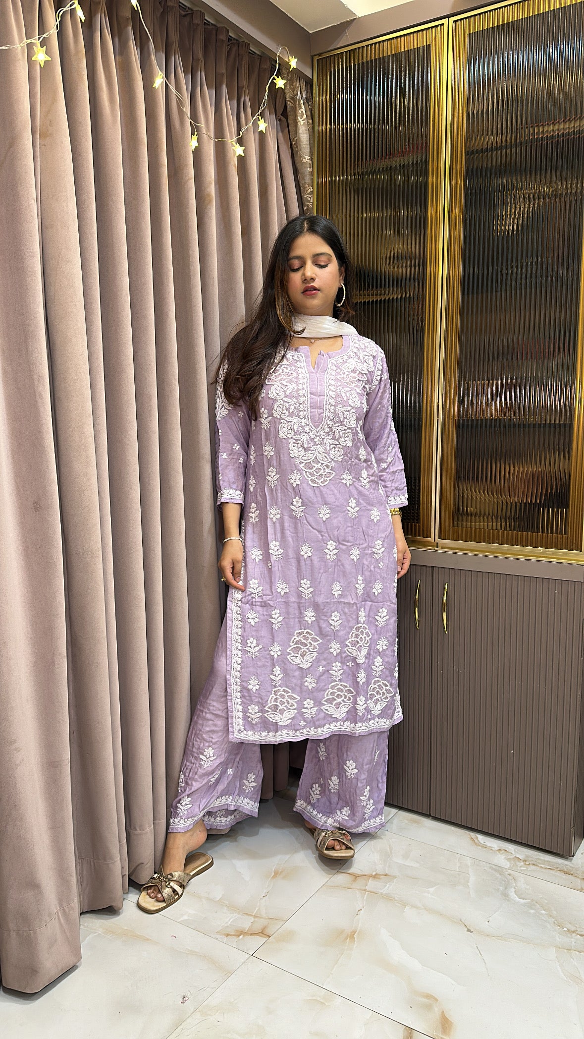 Purple Pure muslin mukesh work set