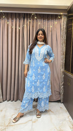 Ice blue Noori Pure modal cut work set