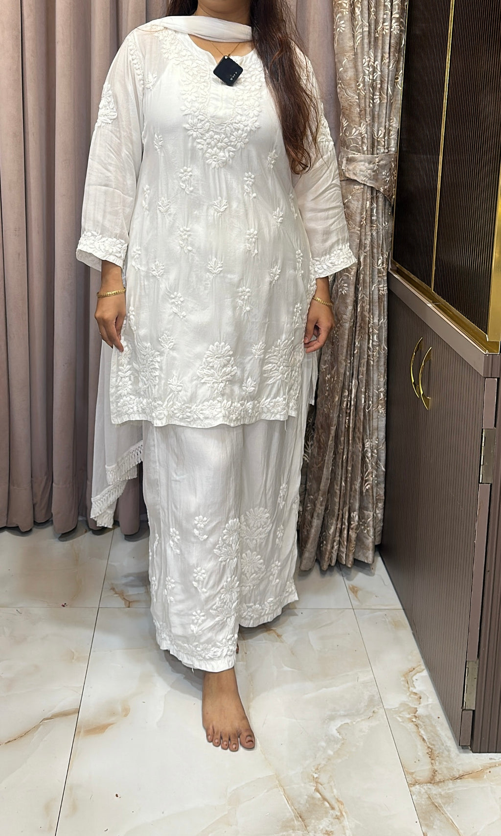 Pure modal White  lucknowi plazo set