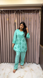 Mint Rayon lucknowi pant co ord set