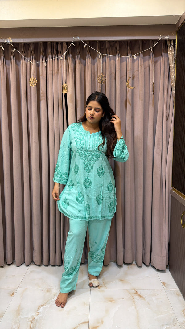 Mint Rayon lucknowi pant co ord set
