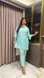 Mint green Muslin cut work co ord