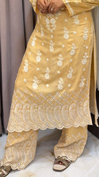 Cream Muslin chikan lucknowi work set