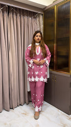 #2021 Blush Muslin Lucknowi Cutwork Co-Ord Set
