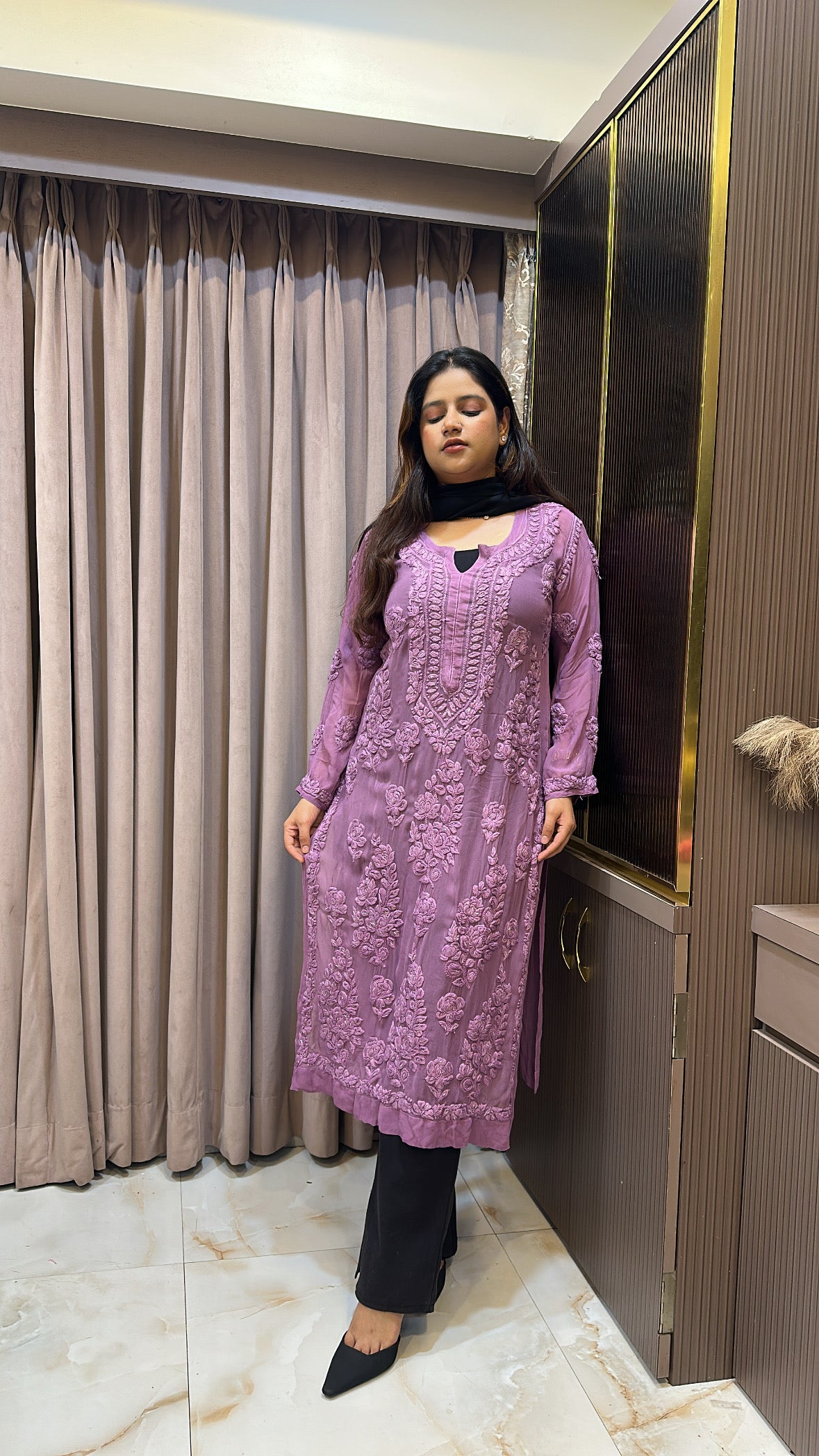 Purple Viscouse salli work kurti
