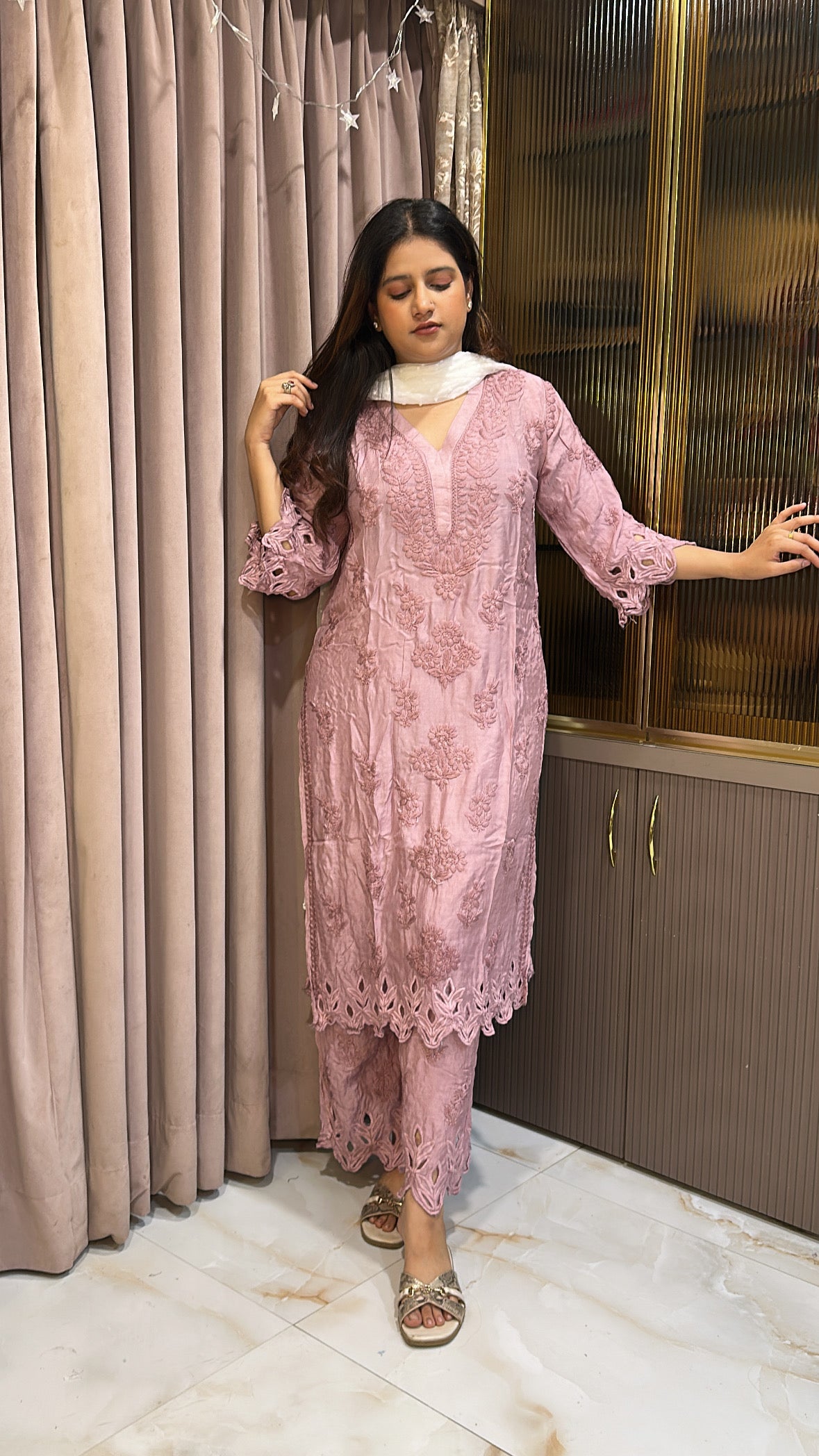 Onion Safa pure muslin cutwork set