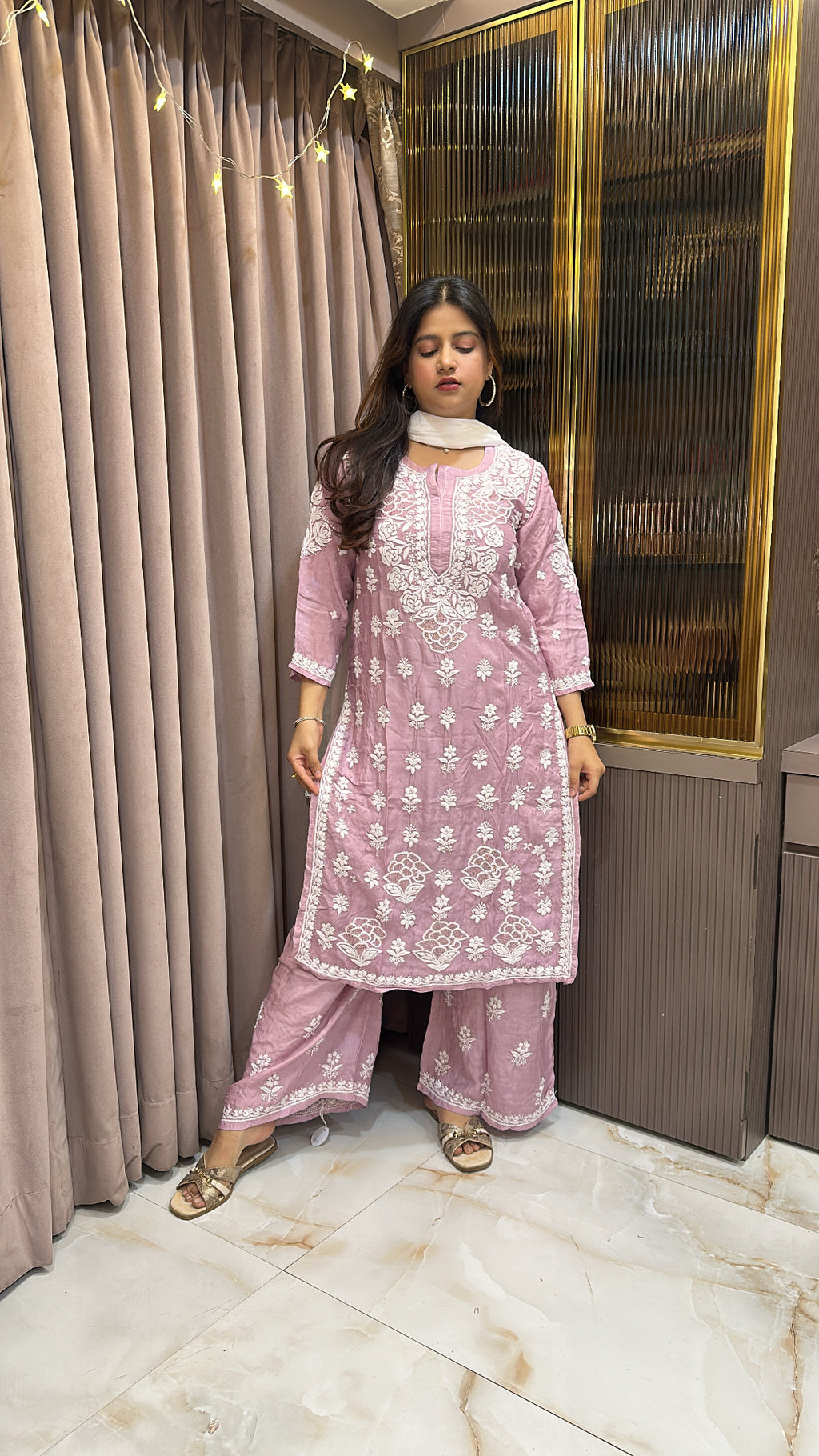 Blush Pure muslin mukesh work set
