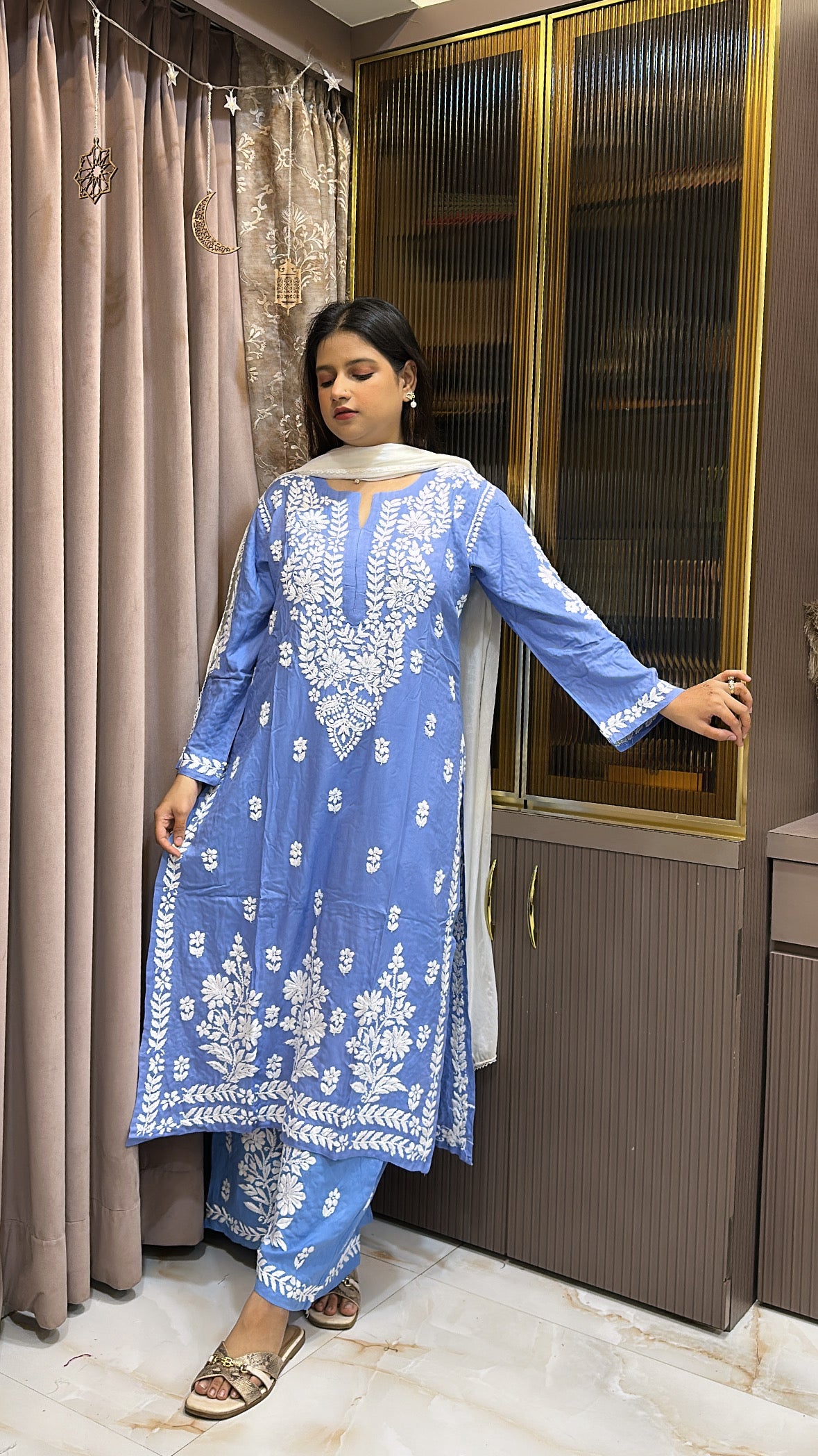 Indigo Blue Modal lucknowi Plazo Set