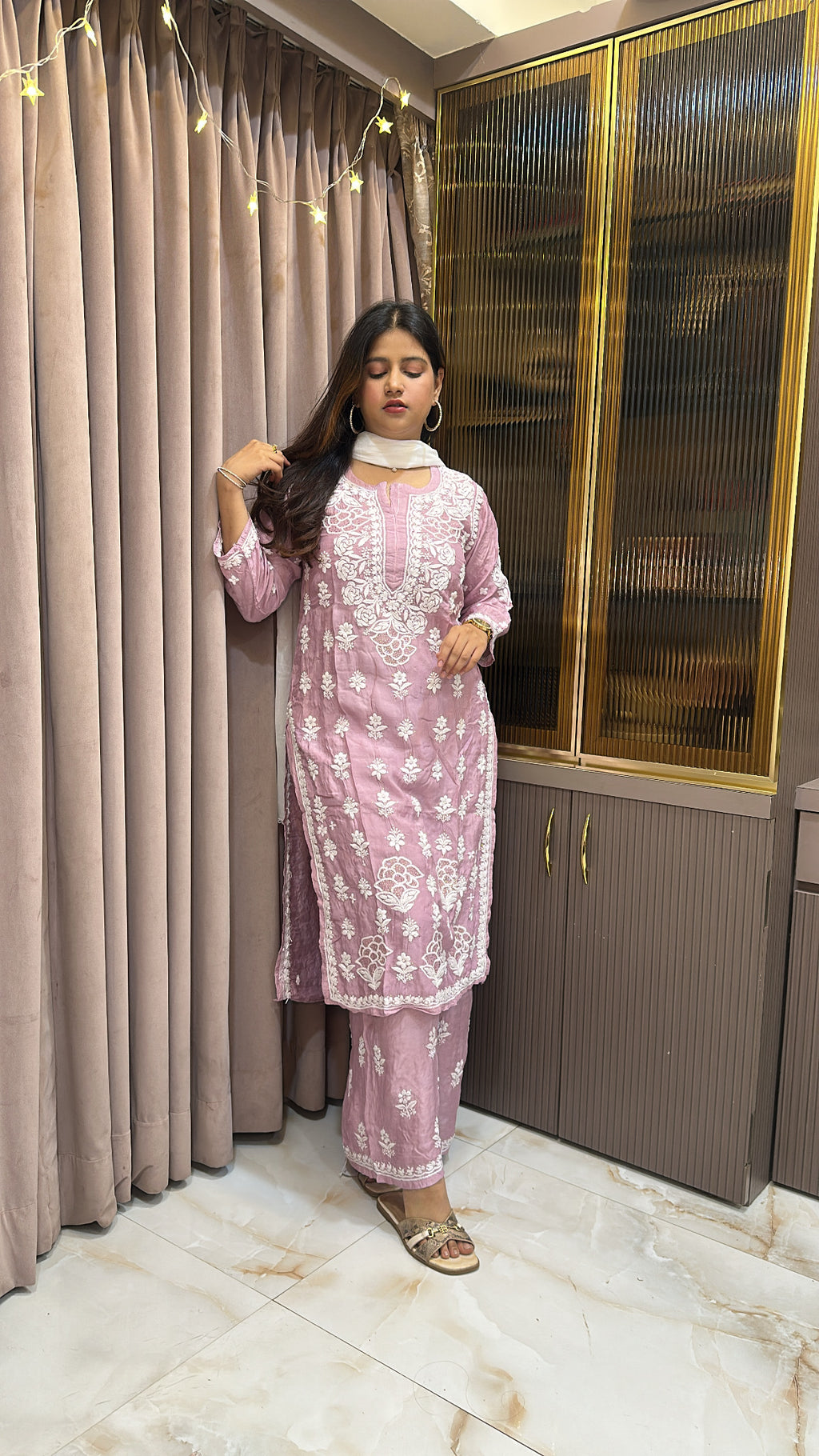 Blush Pure muslin mukesh work set