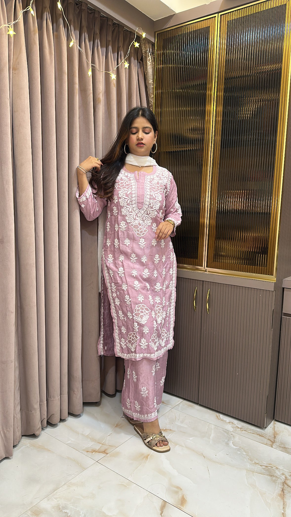 Blush Pure muslin mukesh work set