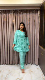 Mint Rayon lucknowi pant co ord set