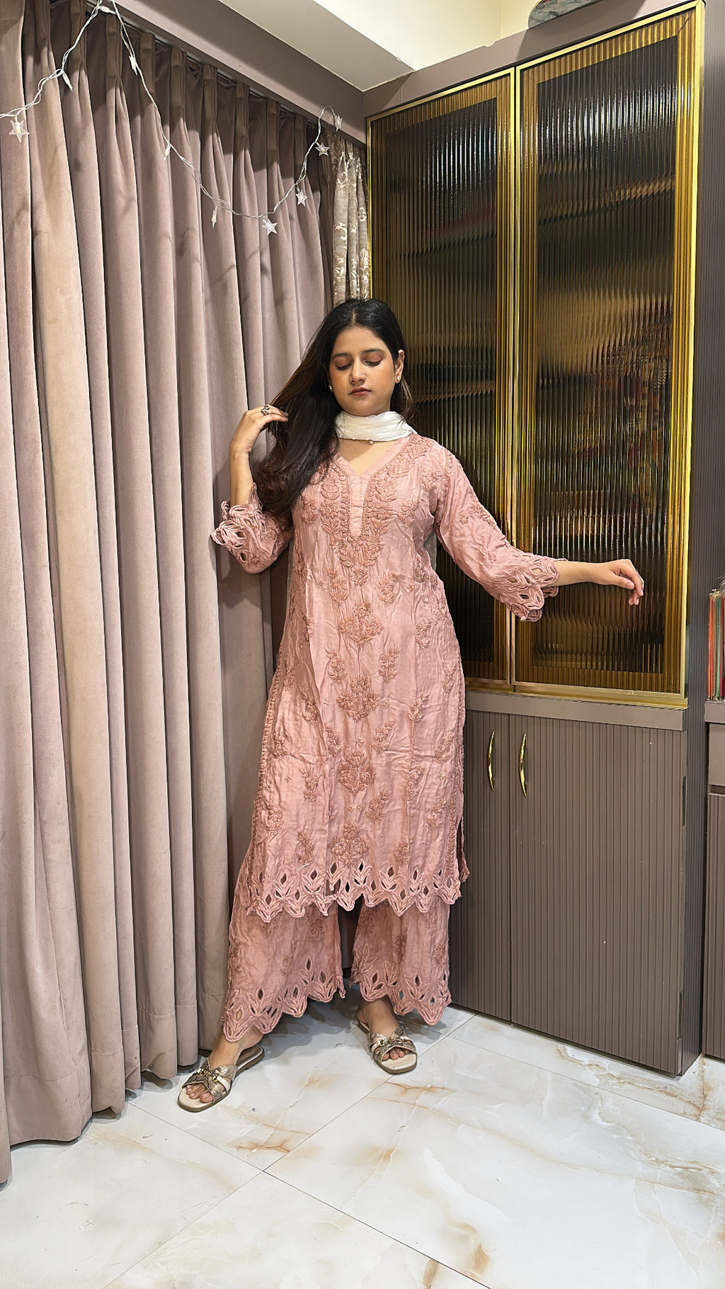 Blush Safa pure muslin cutwork set