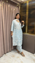 Baby blue Pure muslin mukesh work set