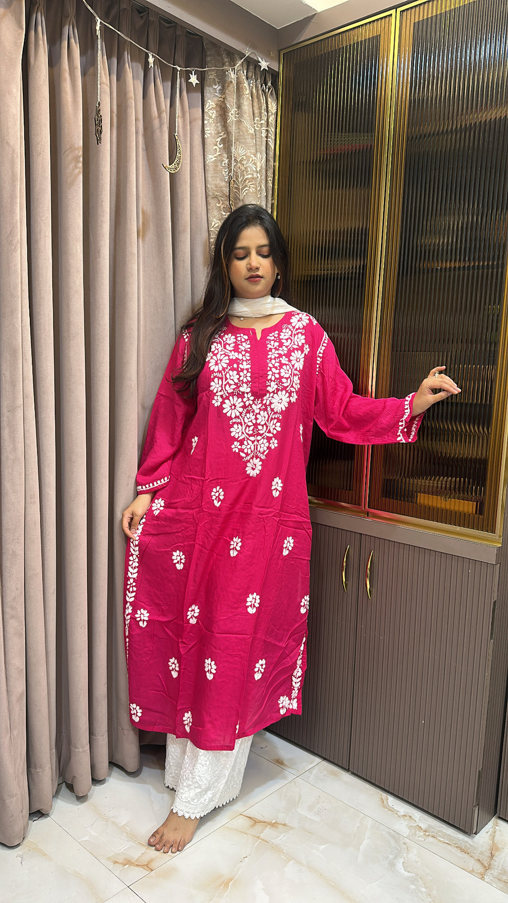 Hot pink Basics Plus size kurti