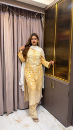 Cream Muslin chikan lucknowi work set