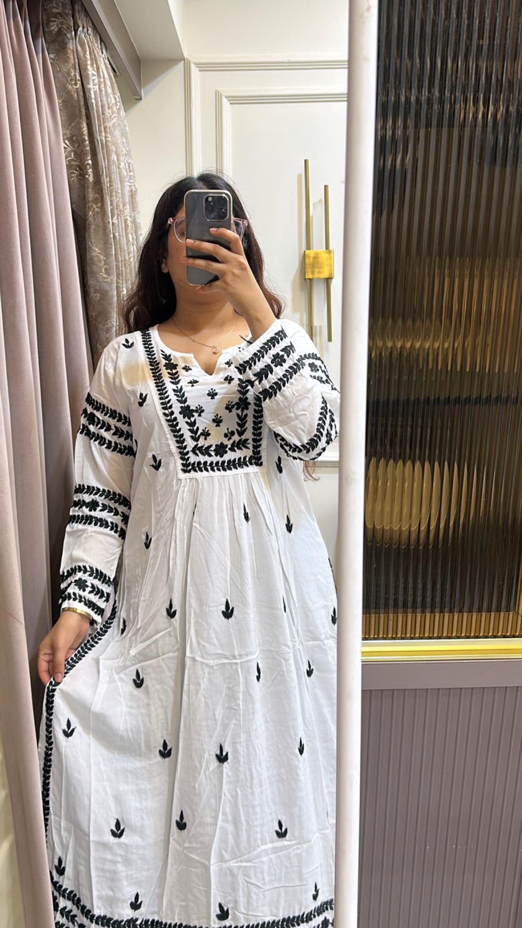 Black with white lucknowi kurti