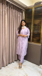 Lilac Safa pure muslin cutwork set