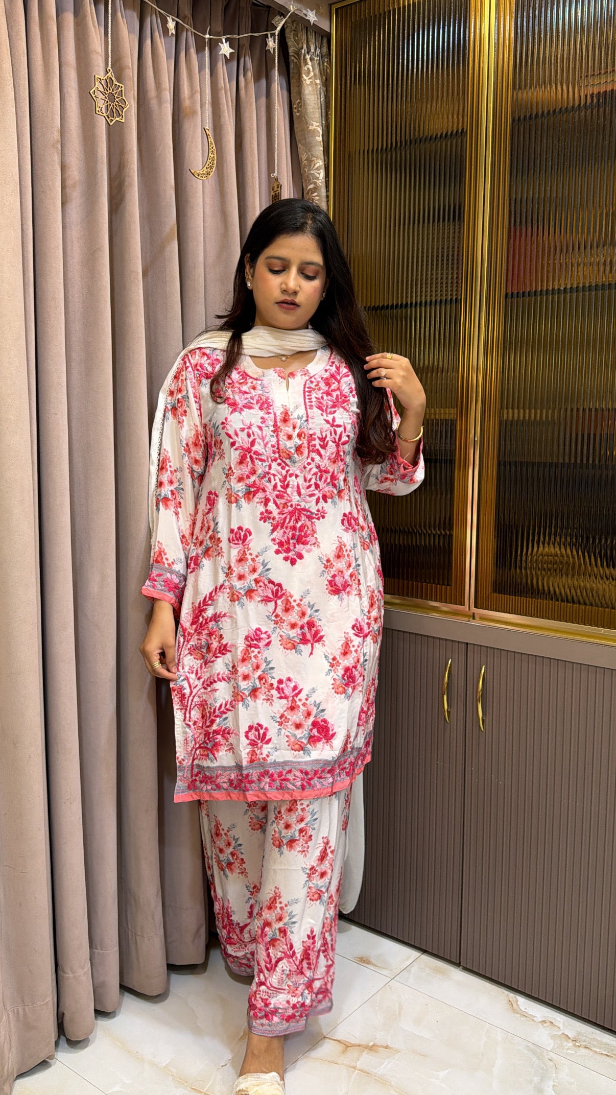 Rose pink Poly Crepe Printed Co ord Set