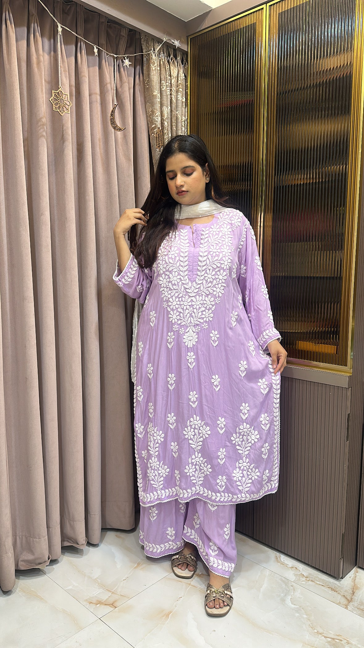 Lavender Plus Size Pure Modal Plazo Set
