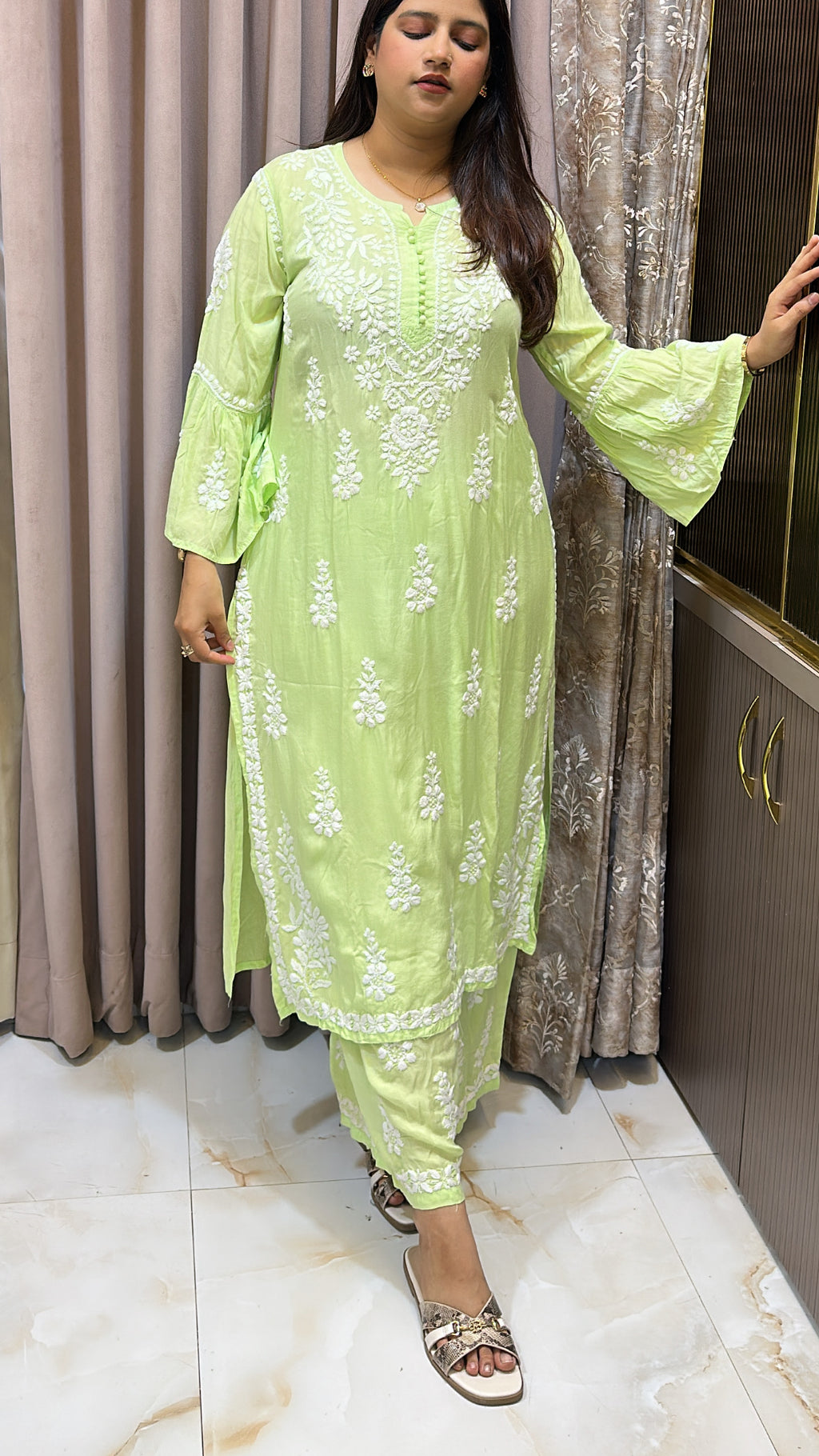 Mint Green Modal bell sleeves plazo set