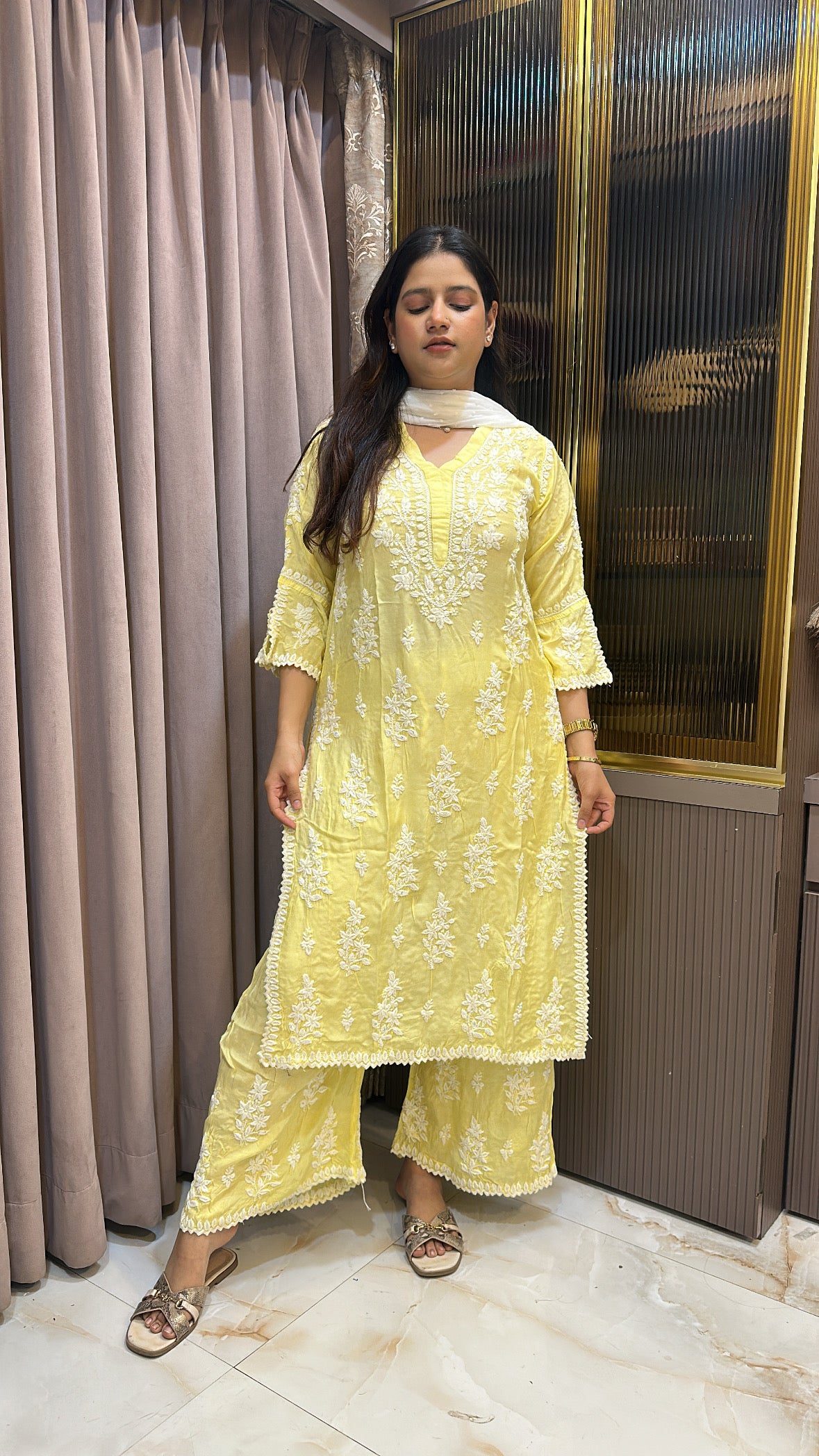 Yellow Pure muslin cutdanacutwork set