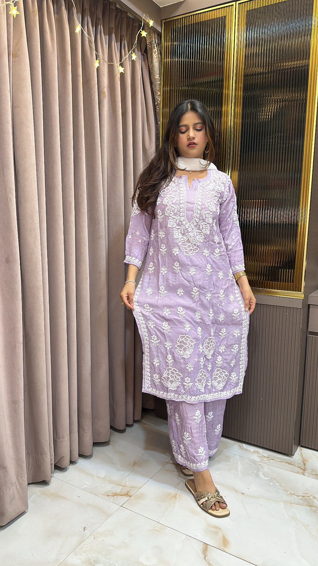 Purple Pure muslin mukesh work set