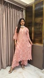 Peach Safa pure muslin cutwork set