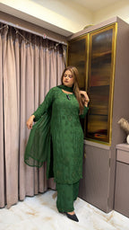 Bottle green Pure crepe jasmin 2.0 mukesh work set