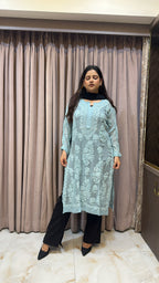Mint Blue Viscouse salli work kurti