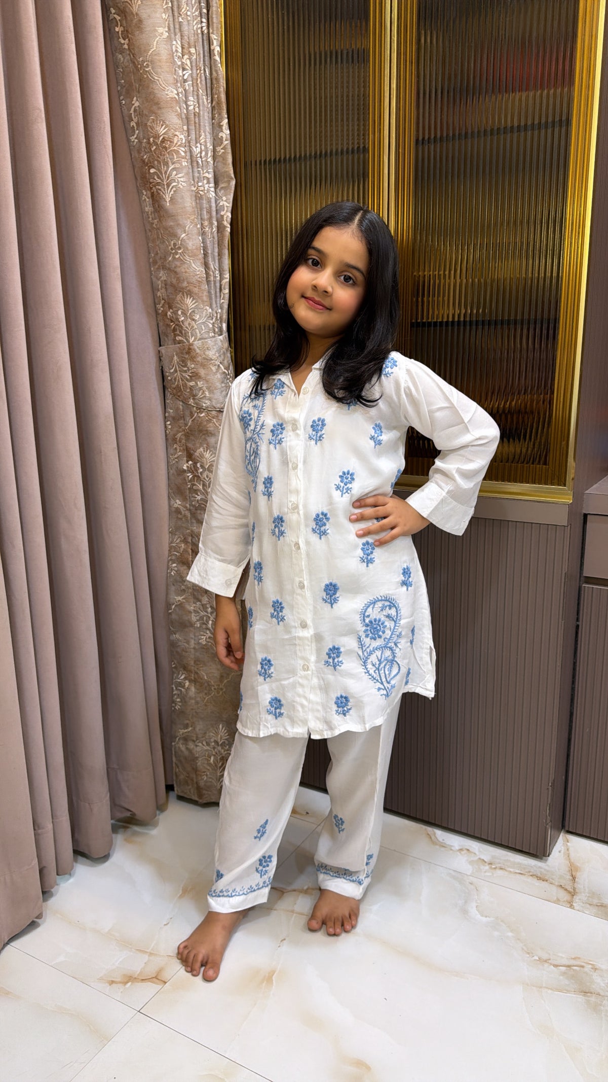 #2020 Blue Kids Rayon White with Coloured Co-Ord Set