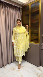 Yellow Pure modal satin lucknowi plazo set