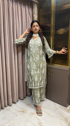 Green Pure muslin Cutdana Cutwork set