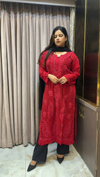 Red Viscouse salli work kurti