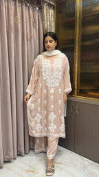 Beige Plus Size Pure Modal Plazo Set