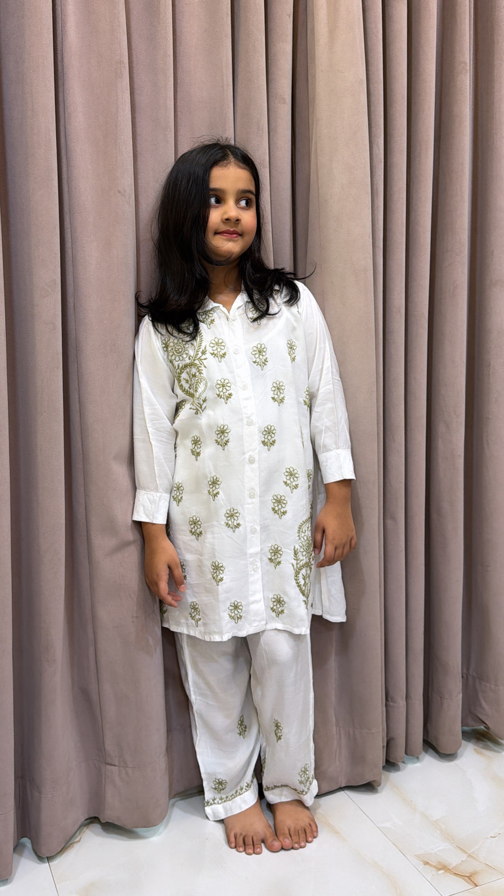 #2020 Green Kids Rayon White with Coloured Co-Ord Set
