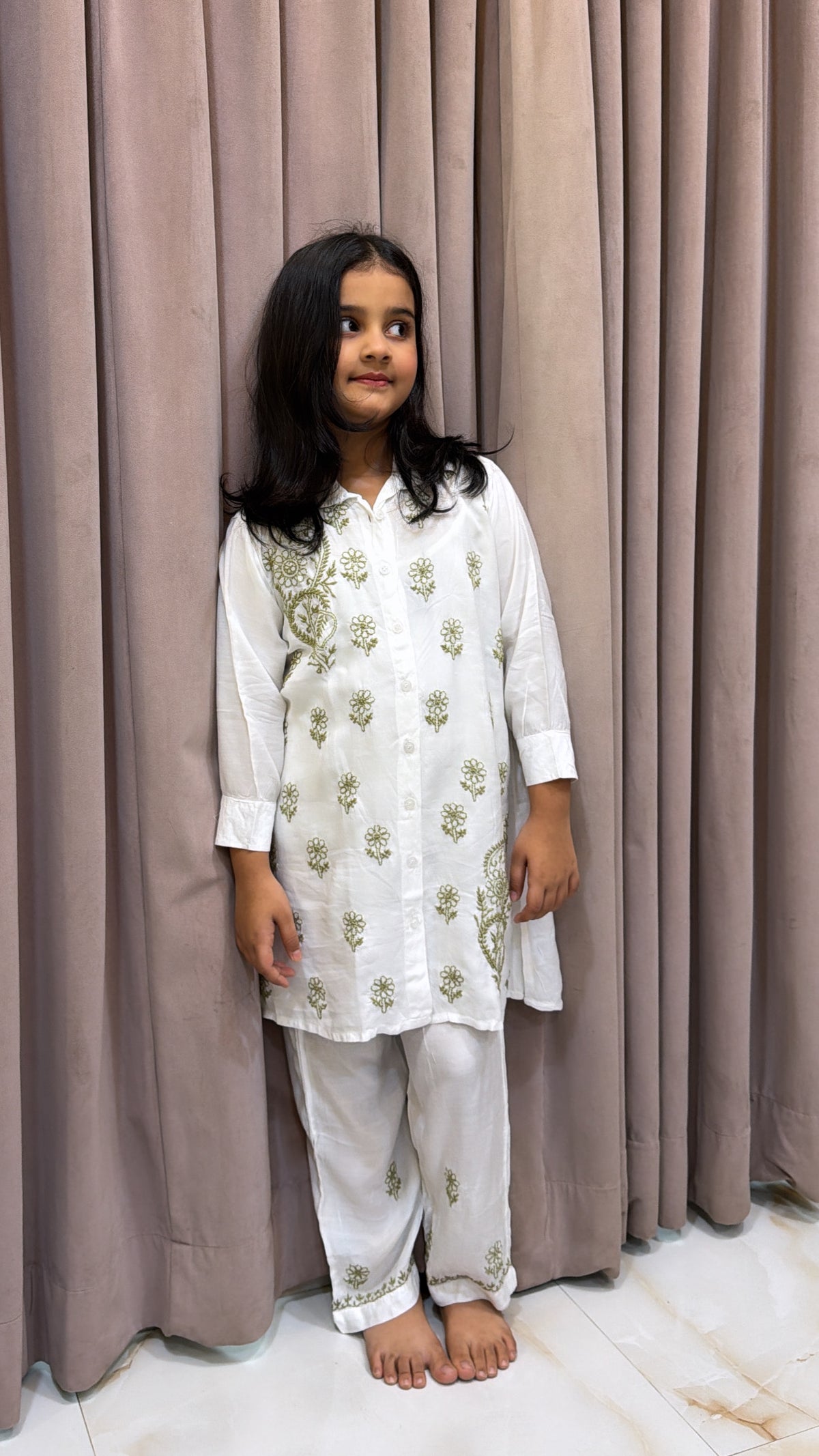 #2020 Green Kids Rayon White with Coloured Co-Ord Set