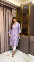#2012 Lilac Pure Muslin Lucknowi Kurti | Needlecraft Lucknowi
