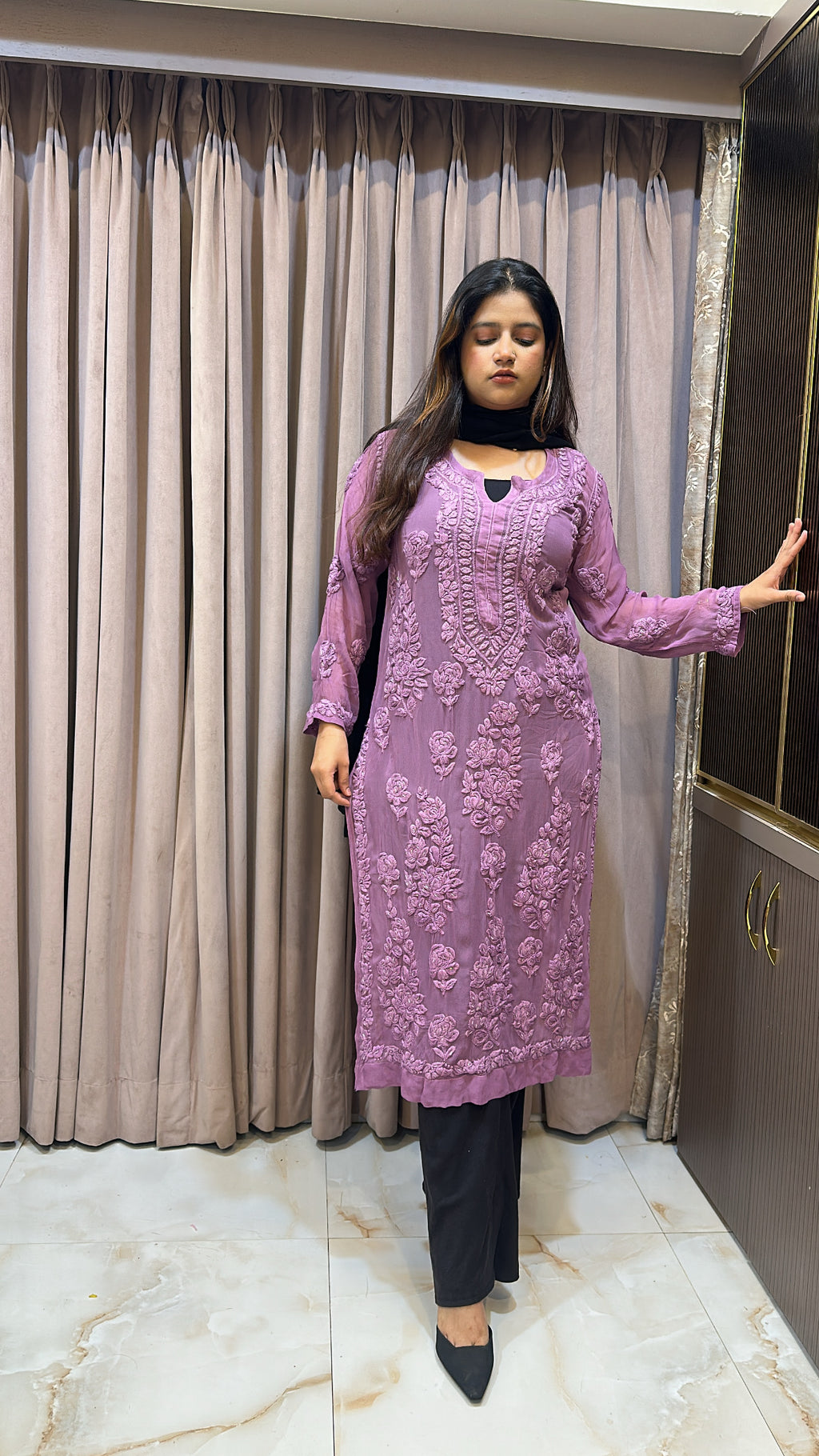 Purple Viscouse salli work kurti