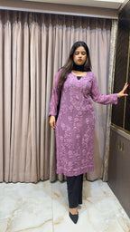 Purple Viscouse salli work kurti