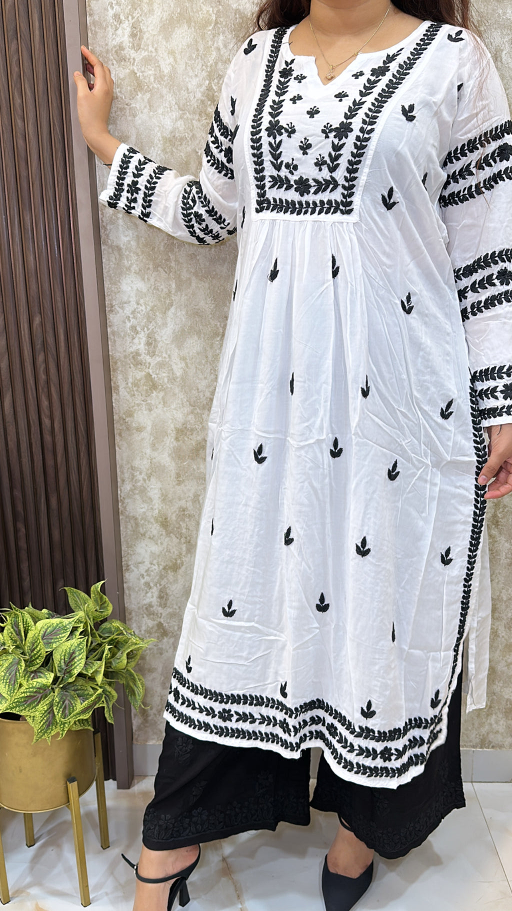 Black with white lucknowi kurti